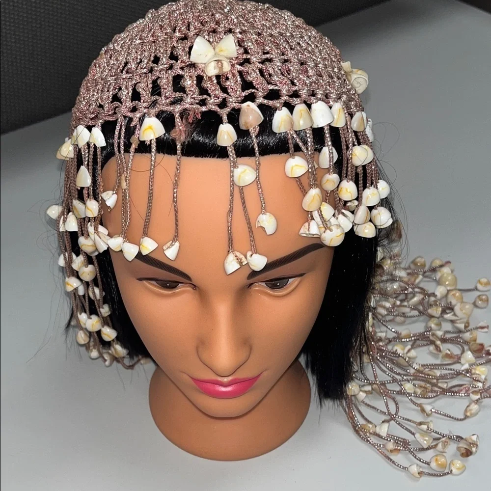 Source Unknown Shelled Boho Hair Accessory w/ metallic pink cording